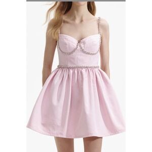Self-Portrait Pink Denim Rhinestone Bustier Mini Dress US 10